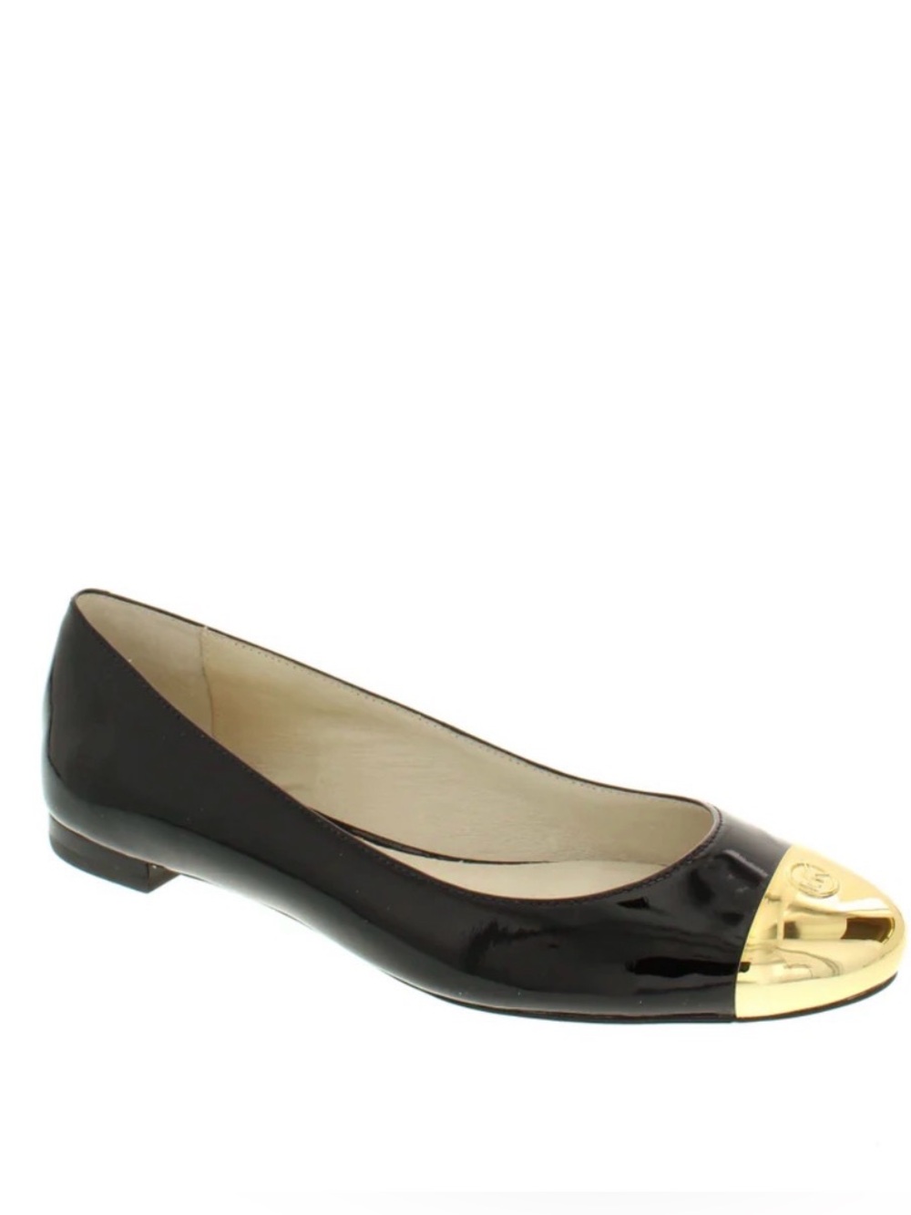 Michael Kors DS LA GOLD CAPPED TOE PATENT FLAT